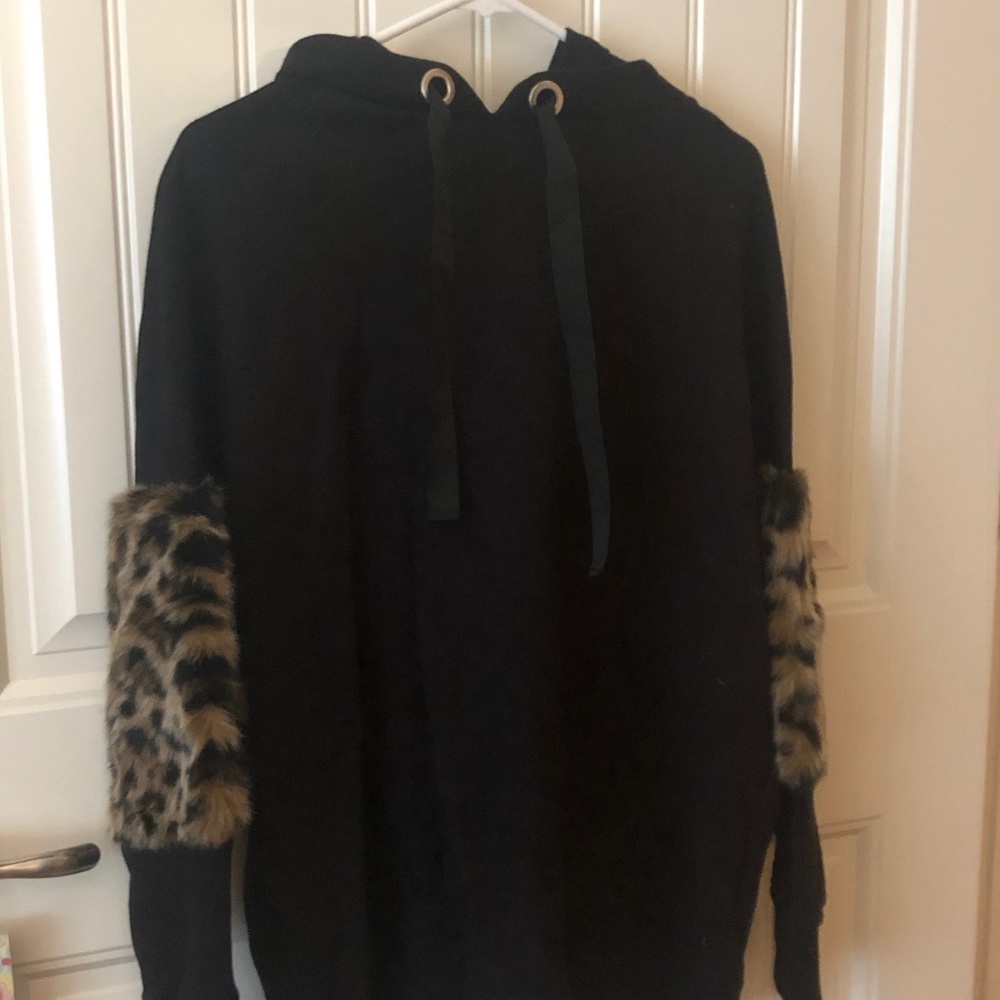 Black Zara Hoodie with Faux Fur Sleeves
